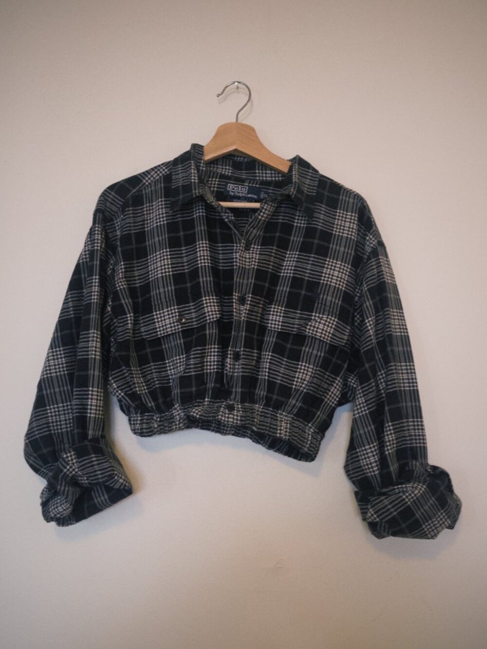 Polo by Ralph Lauren Black & White Plaid Cropped Button-Up Top